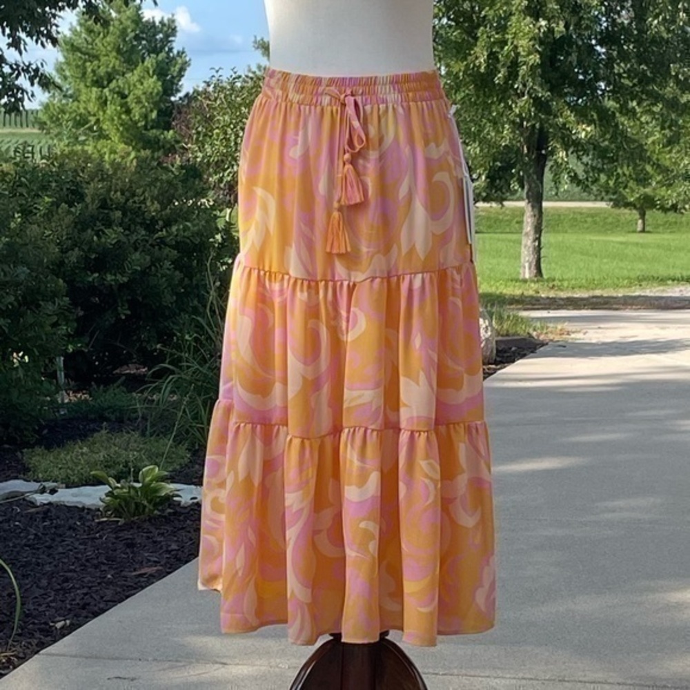 Rose & Olive Pink And Orange  Peasant Skirt